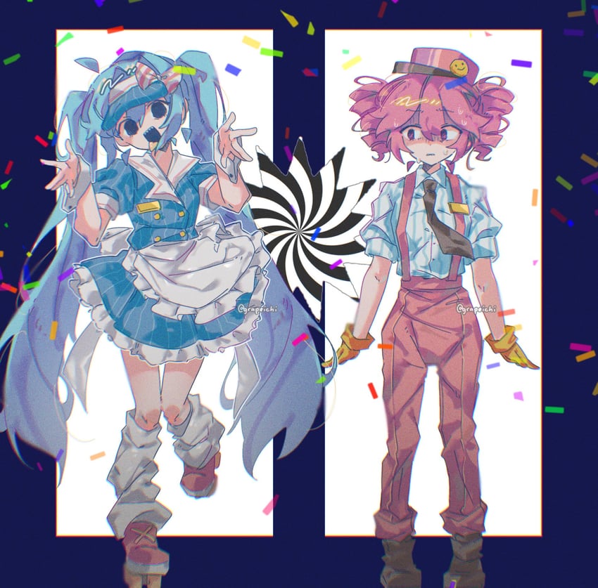 hatsune miku and kasane teto (vocaloid and 2 more) drawn by grapeichi