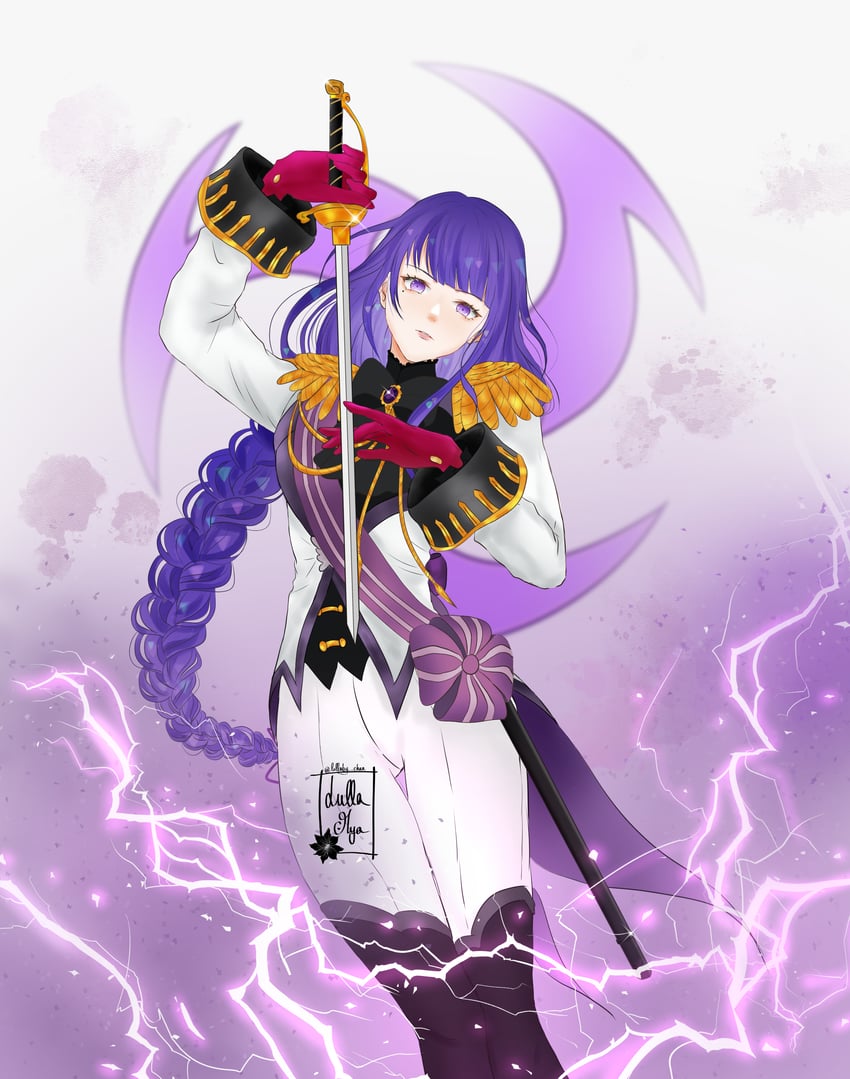 raiden shogun and dominique de sade (genshin impact and 1 more) drawn by lullaby_chan