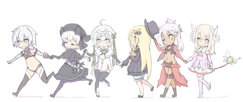 abigail williams, illyasviel von einzbern, chloe von einzbern, jack the ripper, jeanne d'arc alter santa lily, and 3 more (fate and 3 more) drawn by fukiaki