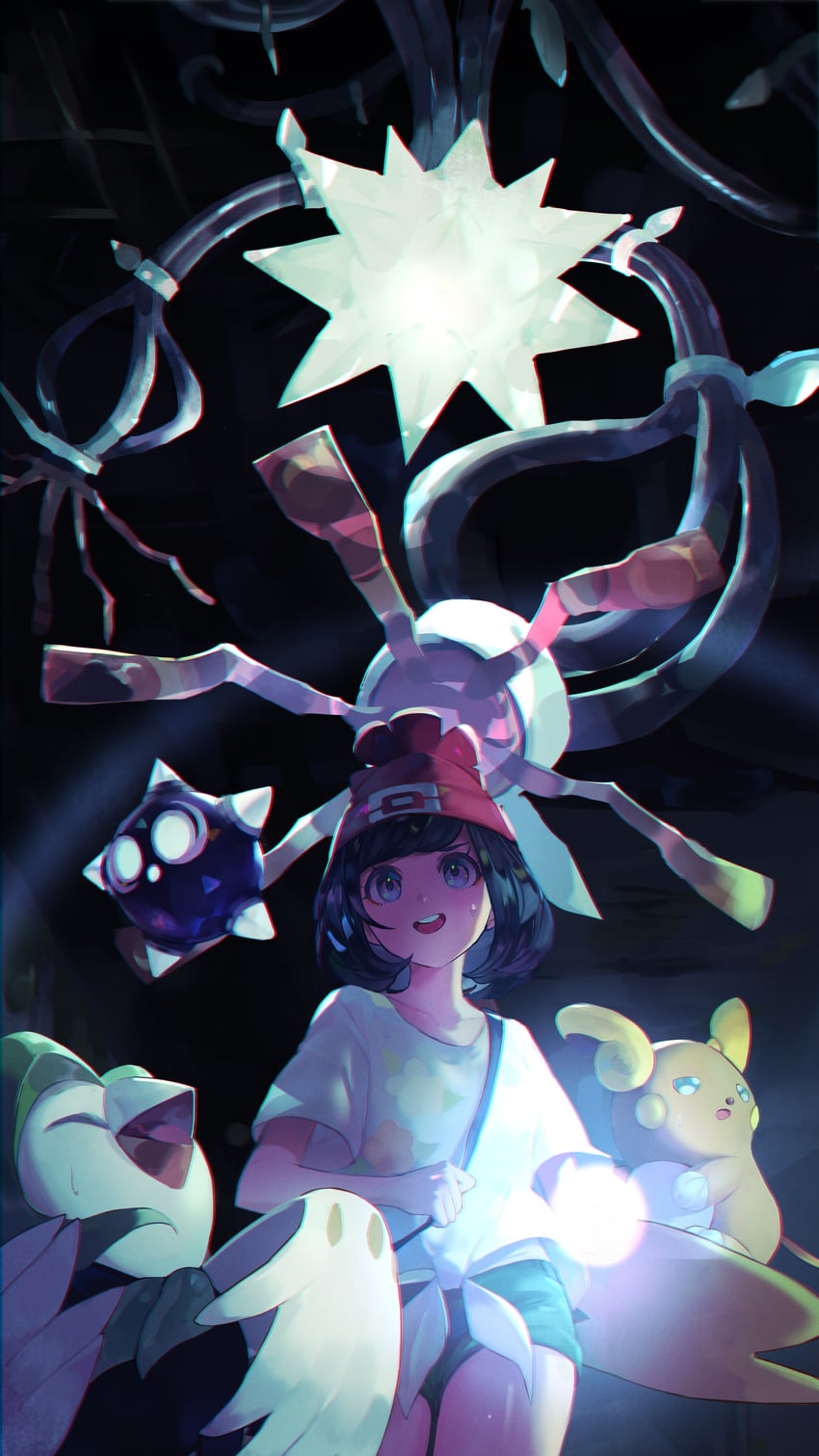 selene, alolan raichu, minior, dartrix, and xurkitree (pokemon and 1 more) drawn by orr_(kkkkbbbbc)