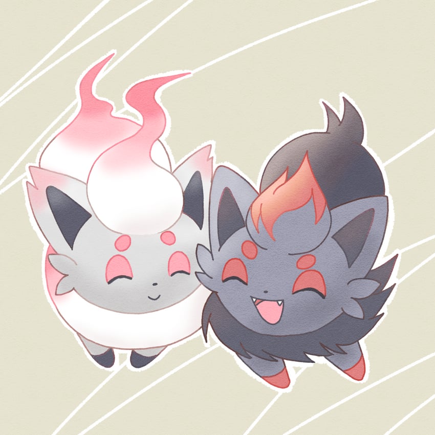 zorua and hisuian zorua (pokemon) drawn by rio_(rio0v0o)