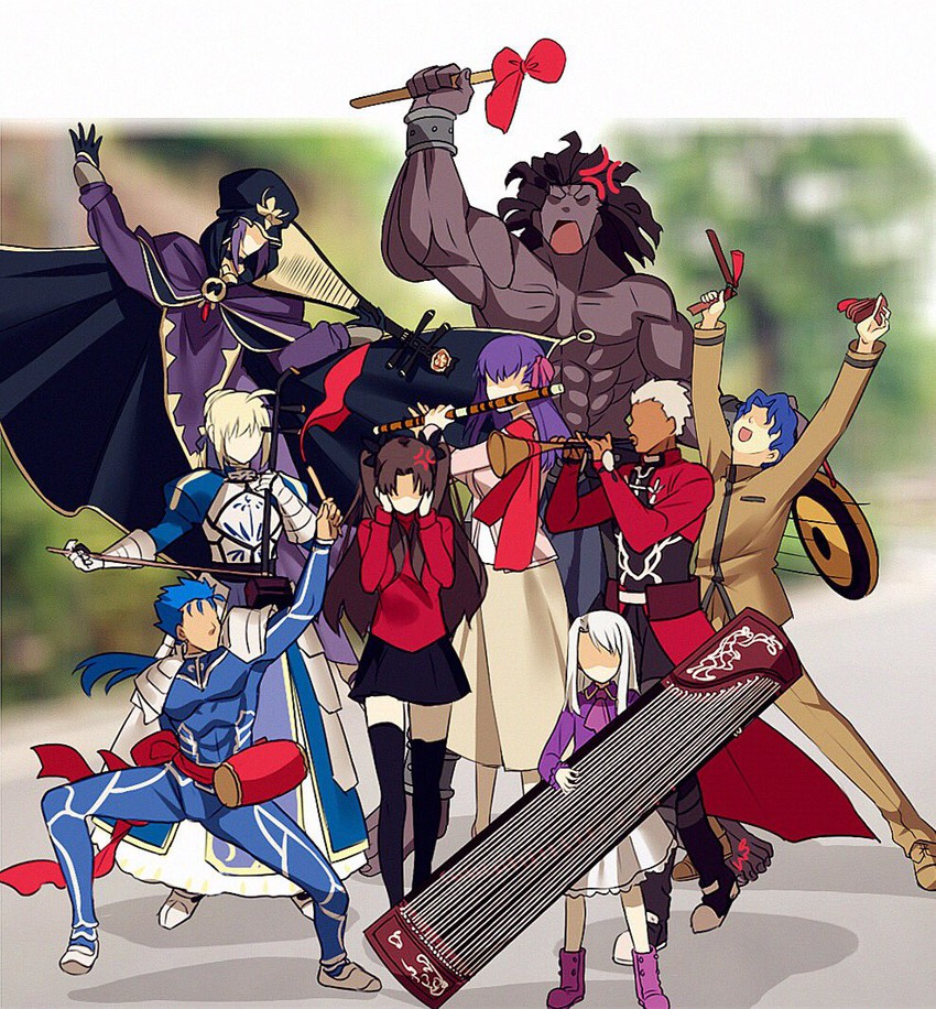 artoria pendragon, saber, tohsaka rin, matou sakura, cu chulainn, and 4 more (fate and 1 more) drawn by yaoshi_jun