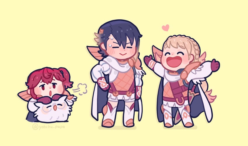 anna, sharena, alfonse, and feh (fire emblem and 1 more) drawn by mushi_rags