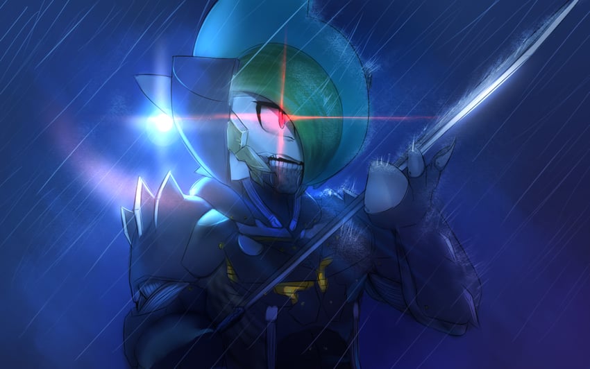gallade and raiden (pokemon and 2 more) drawn by mystical_(plantpenetrator)