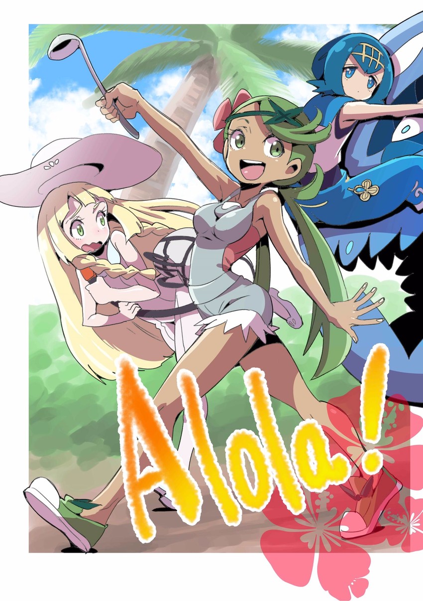 lillie, lana, mallow, and wishiwashi (pokemon and 1 more) drawn by hirakata_masahiro