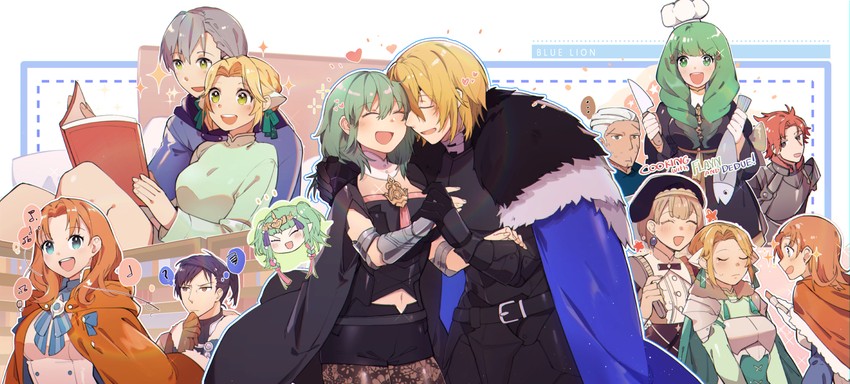 dimitri alexandre blaiddyd, ingrid brandl galatea, female byleth, sylvain jose gautier, mercedes von martritz, and 6 more (fire emblem and 1 more) drawn by rirene_rn