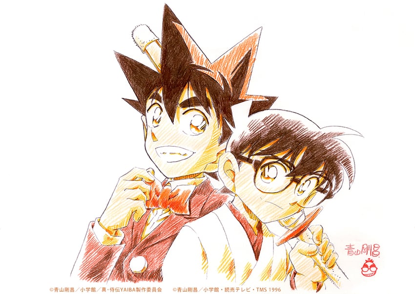 edogawa conan and kurogane yaiba (meitantei conan and 1 more) drawn by aoyama_goushou