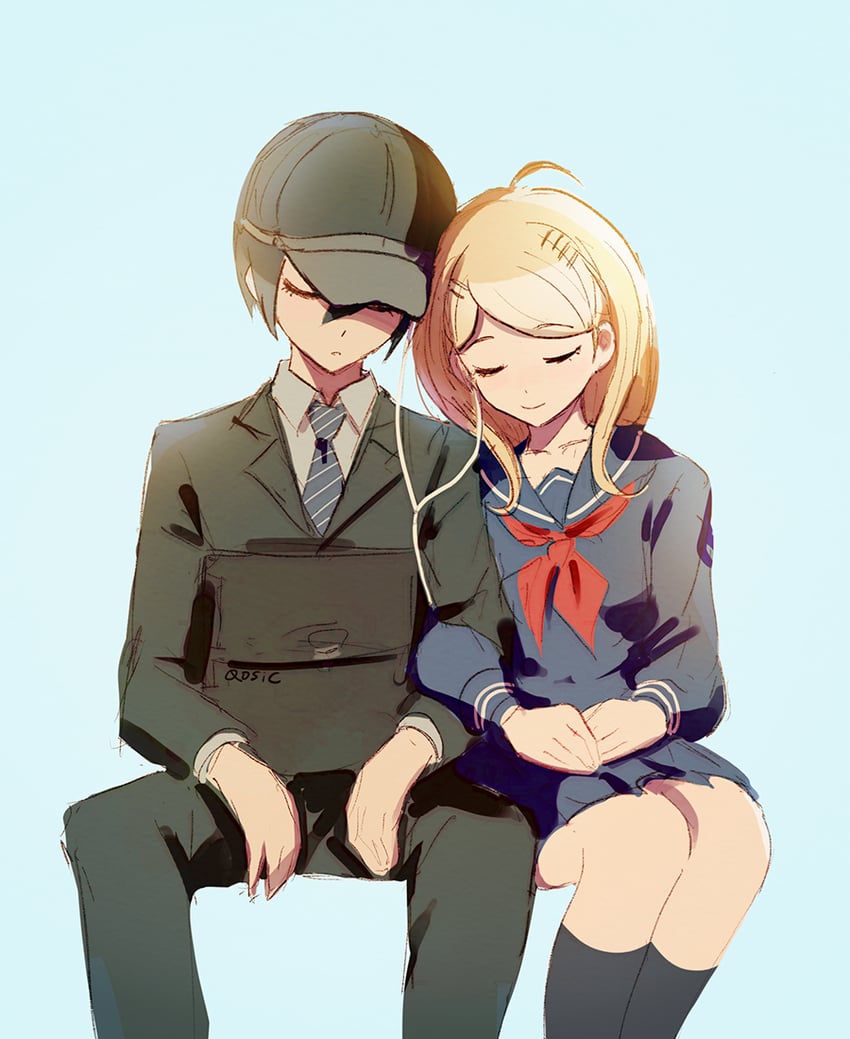 saihara shuichi and akamatsu kaede (danganronpa and 1 more) drawn by qosic