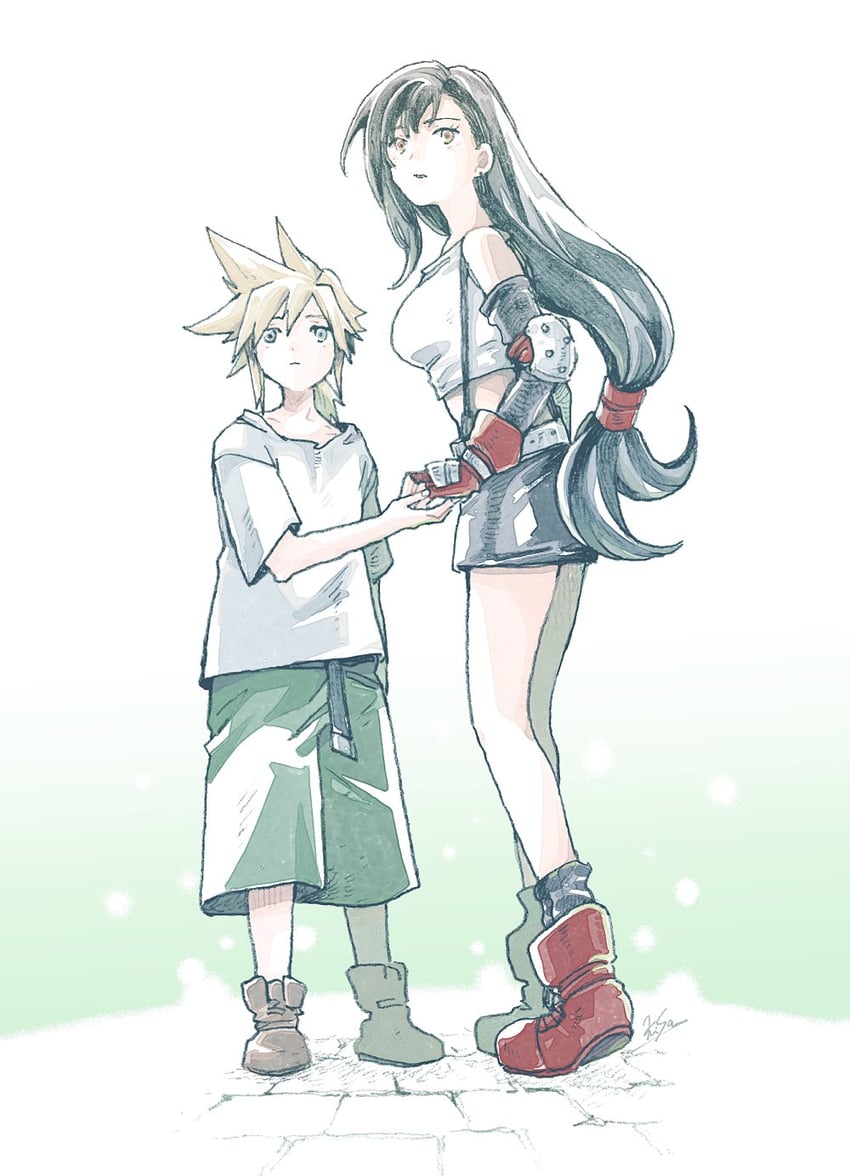 tifa lockhart and cloud strife (final fantasy and 1 more) drawn by michibata_65
