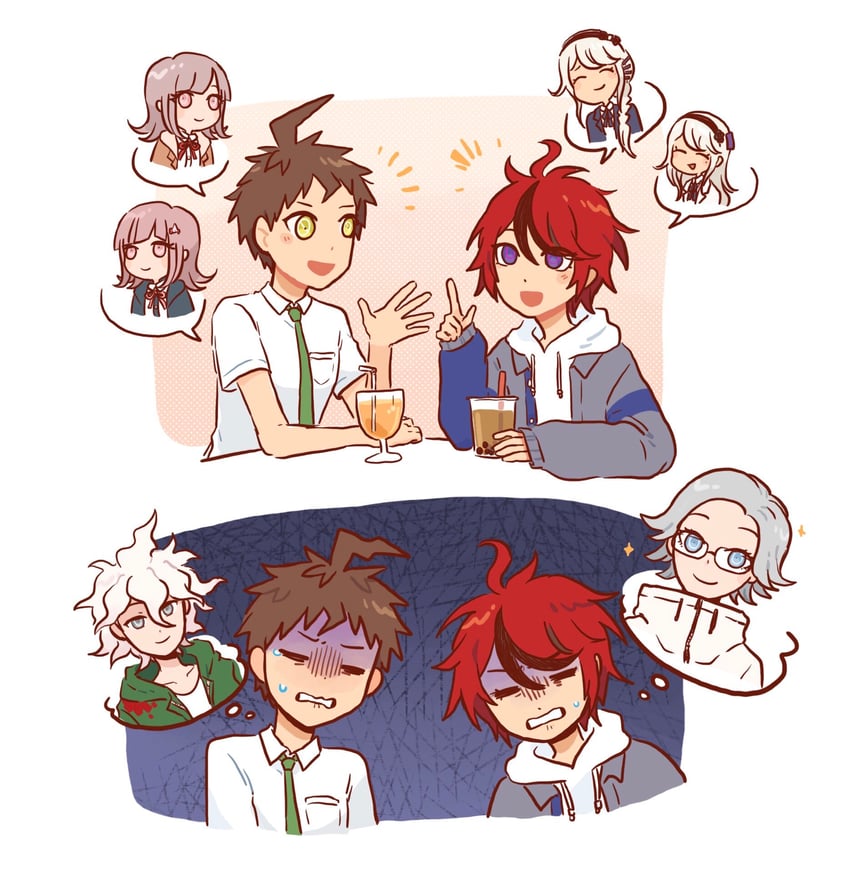 nanami chiaki, komaeda nagito, hinata hajime, aotsuki eito, sumino takumi, and 2 more (danganronpa and 3 more) drawn by onettfarts