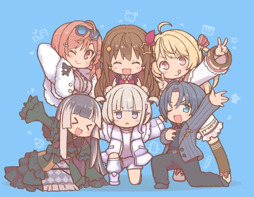 tokino sora, ichijou ririka, juufuutei raden, hiodoshi ao, otonose kanade, and 1 more (hololive and 1 more) drawn by kuro_(kuroneko_no_kanzume)