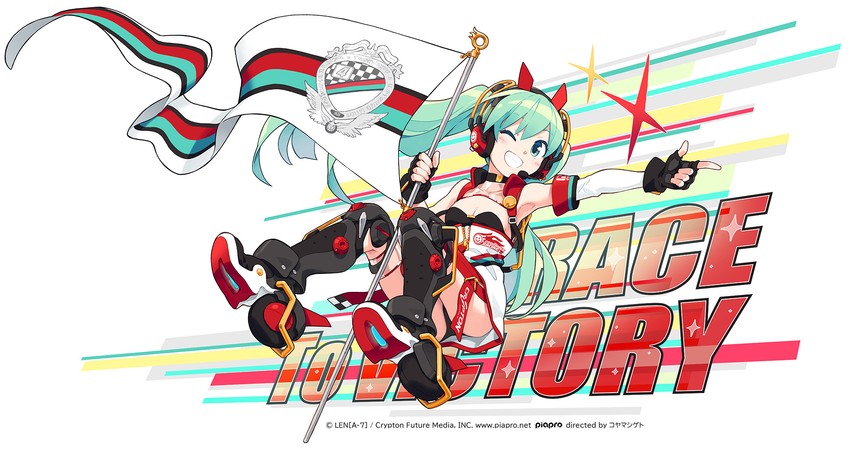 hatsune miku and racing miku (vocaloid and 1 more) drawn by len_(a-7)