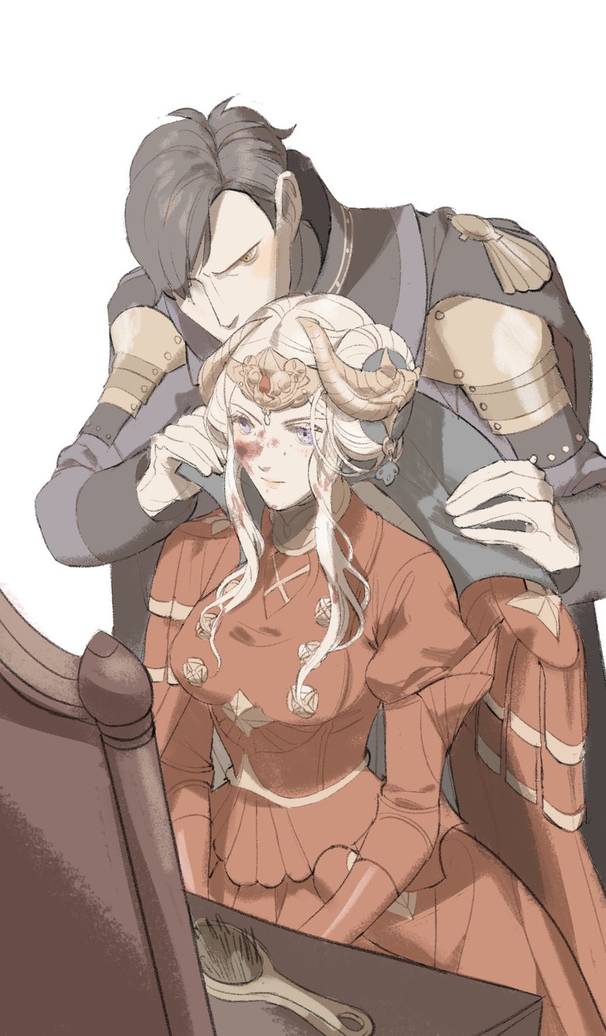 edelgard von hresvelg and hubert von vestra (fire emblem and 1 more) drawn by shy_(ribboneels)