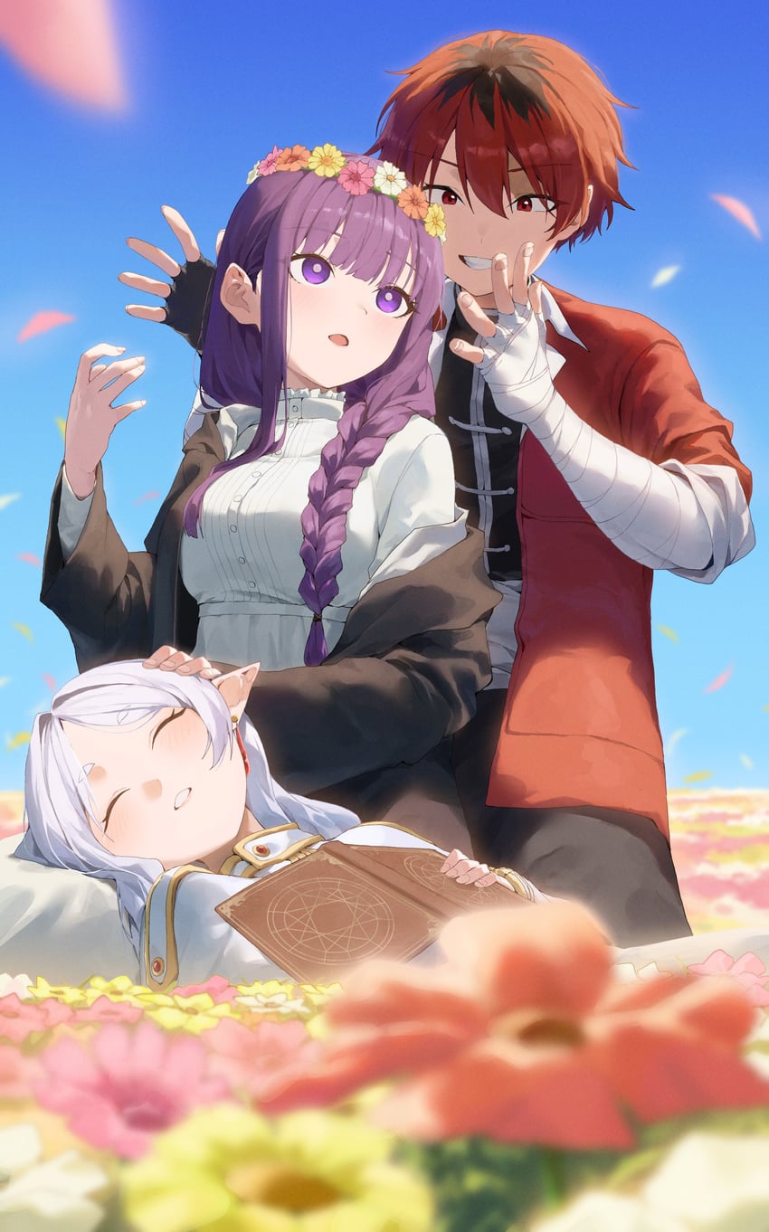 frieren, fern, and stark (sousou no frieren) drawn by tai_saka