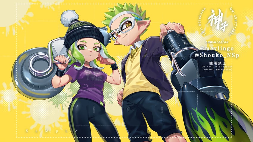 inkling player character, octoling player character, octoling girl, and inkling boy (splatoon) drawn by jinkoika
