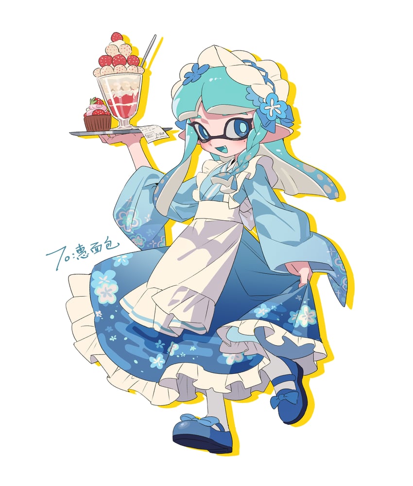 inkling player character and inkling girl (splatoon) drawn by namazuoku