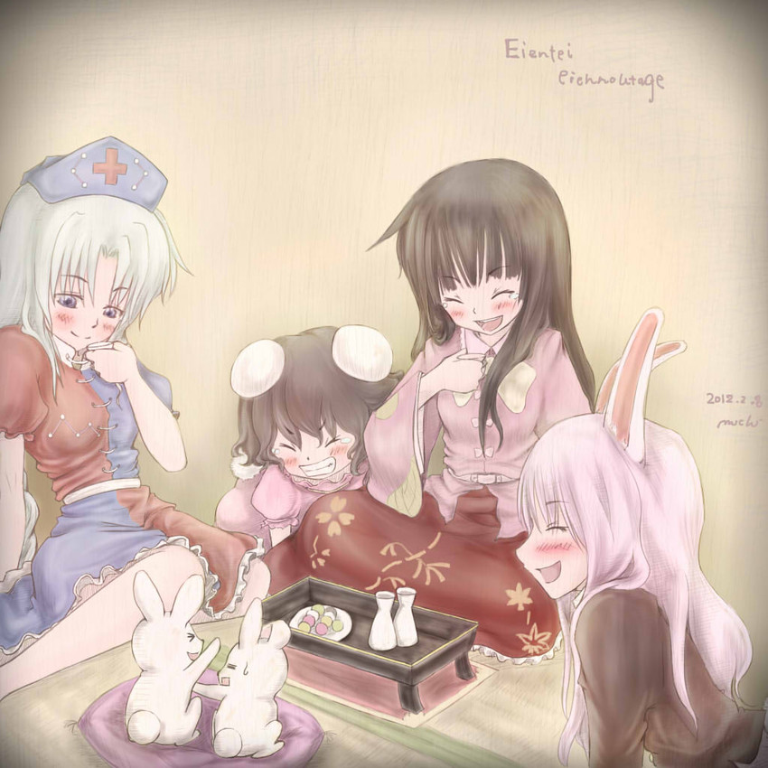 reisen udongein inaba, houraisan kaguya, inaba tewi, and yagokoro eirin (touhou) drawn by aosiro-michi