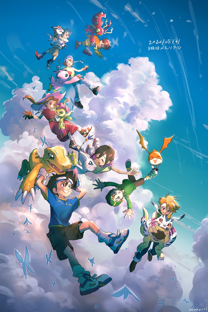 yagami hikari, yagami taichi, tailmon, agumon, tachikawa mimi, and 11 more (digimon and 1 more) drawn by araka101