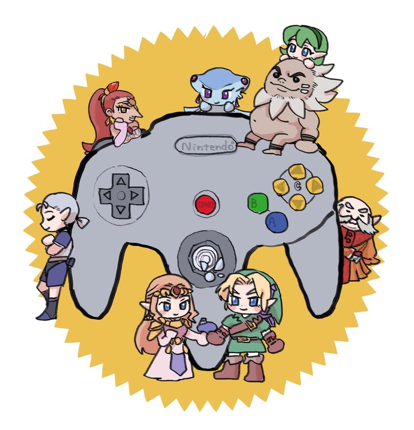 link, princess zelda, navi, impa, saria, and 4 more (the legend of zelda and 1 more) drawn by yamori_(yamoooon21)