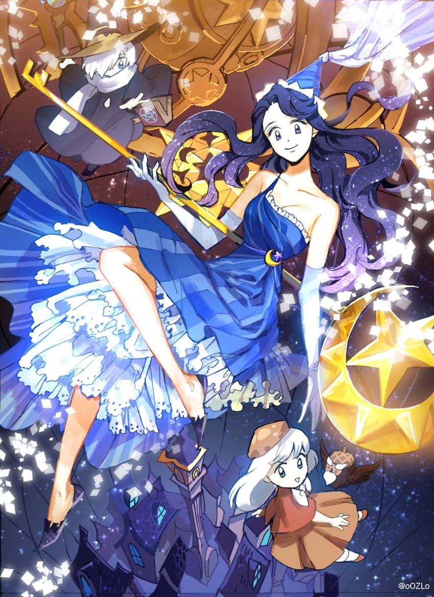 cream puff cookie, moonlight cookie, wizard cookie, and owlcorn (cookie run and 1 more) drawn by imam_(oozlo)