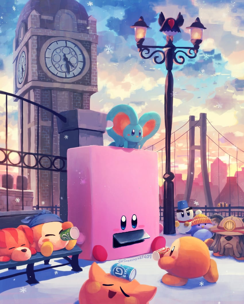 kirby, waddle dee, bandana waddle dee, ribbon, elfilin, and 9 more (kirby and 1 more) drawn by suyasuyabi