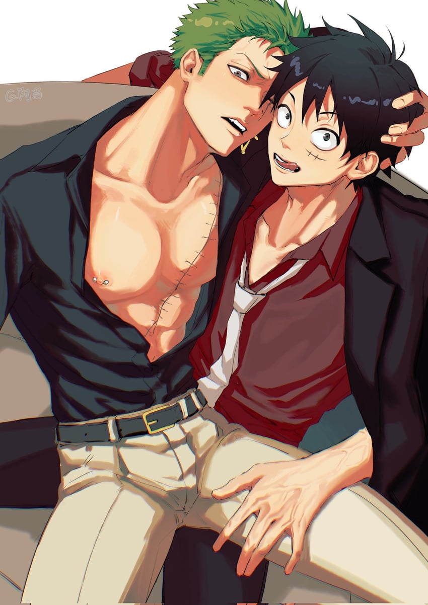 monkey d. luffy and roronoa zoro (one piece) drawn by fulenimenle