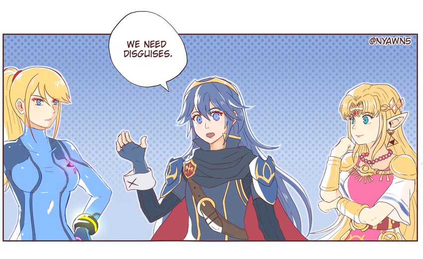 princess zelda, samus aran, and lucina (fire emblem and 6 more) drawn by nyawn5