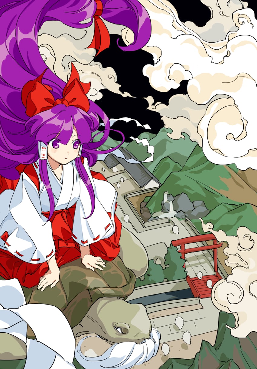 hakurei reimu, genjii, and bakebake (touhou) drawn by kaigen_1025