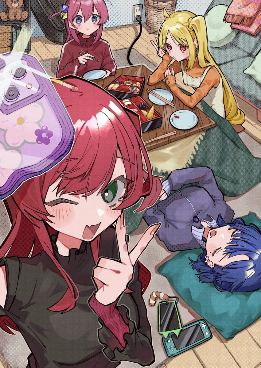 gotoh hitori, kita ikuyo, ijichi nijika, and yamada ryo (bocchi the rock!) drawn by scripco