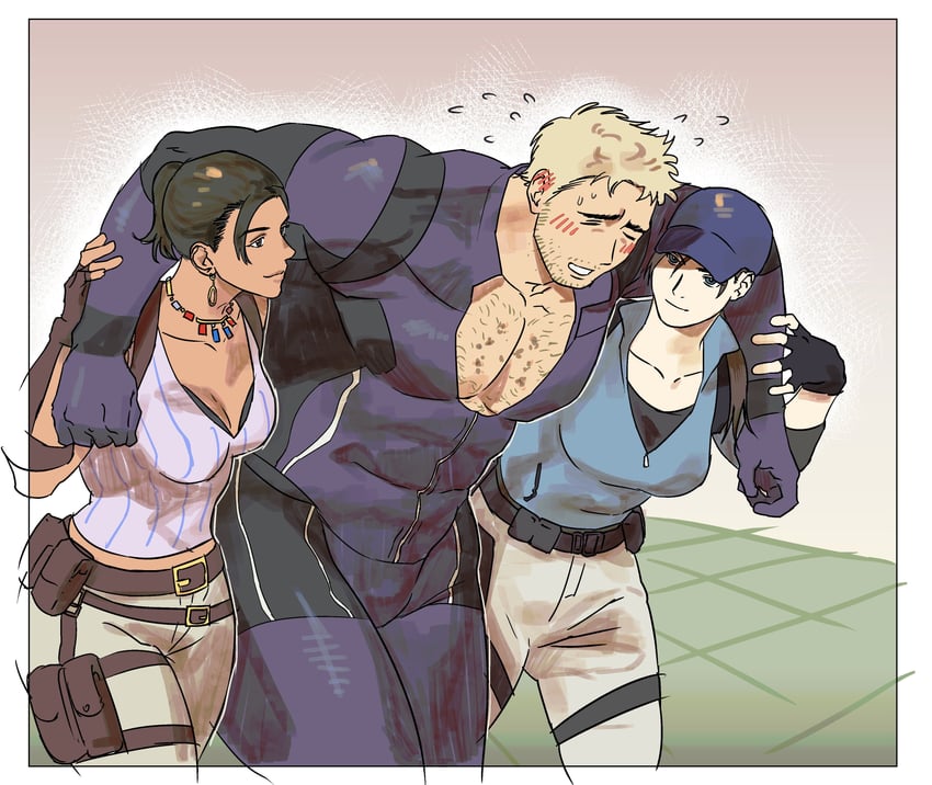 jill valentine, chris redfield, and sheva alomar (resident evil and 1 more) drawn by 123456dyom