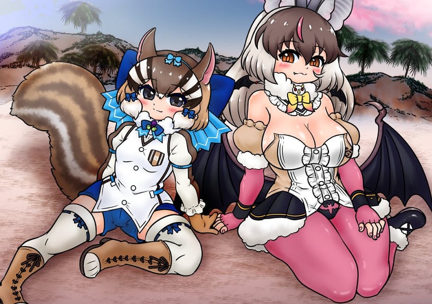 brown long-eared bat and siberian chipmunk (kemono friends and 1 more) drawn by edamamezooooo