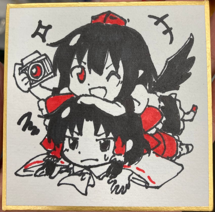 hakurei reimu and shameimaru aya (touhou) drawn by yakousei_no_kame