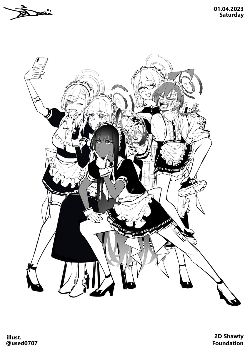 asuna, toki, karin, neru, and akane (blue archive) drawn by rshow