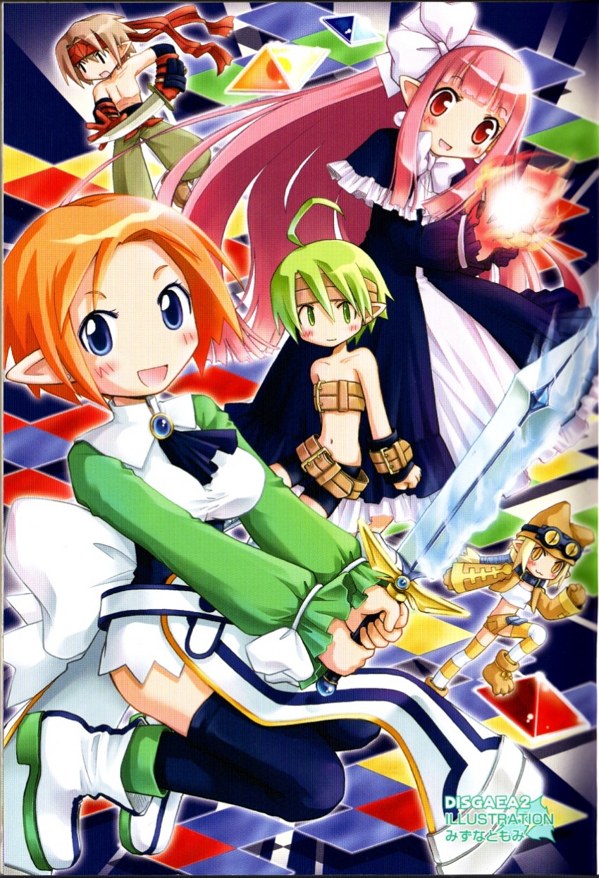 mage, magic knight, thief, female warrior, and male warrior (disgaea and 1 more) drawn by mizuna_tomomi