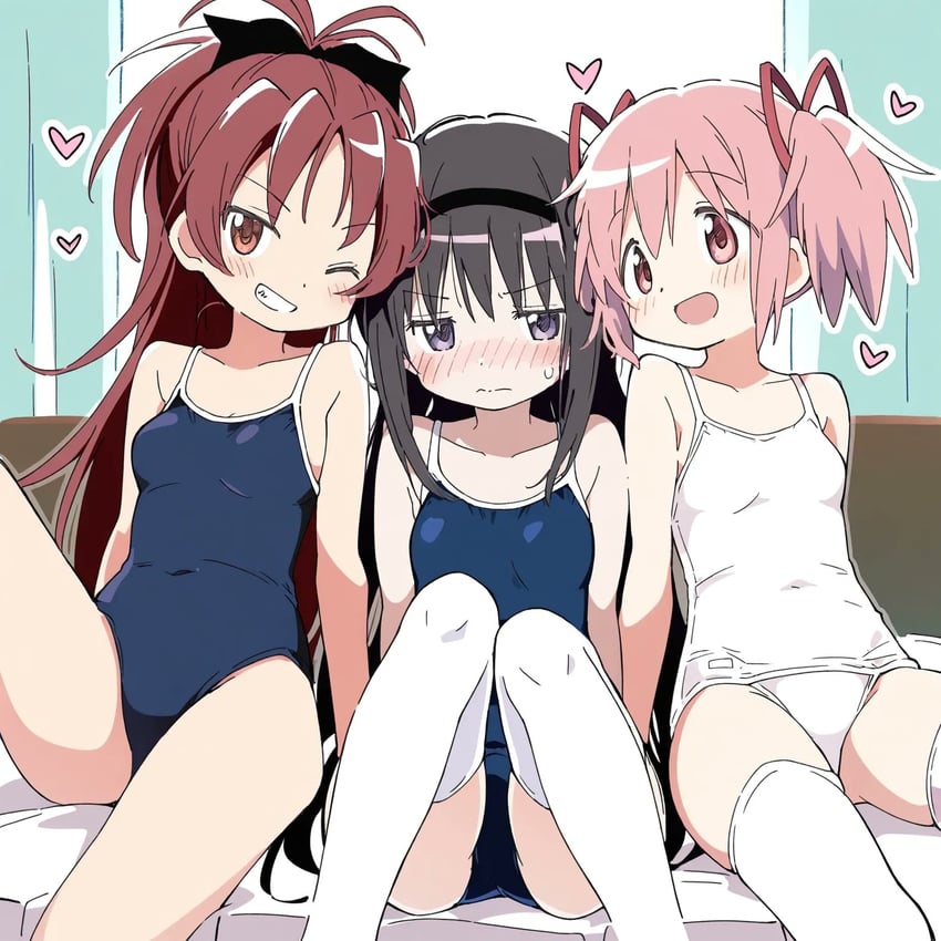 akemi homura, kaname madoka, and sakura kyoko (mahou shoujo madoka magica) drawn by kwg