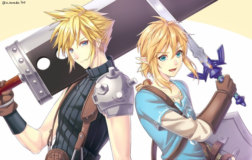 link and cloud strife (final fantasy and 4 more) drawn by furofuki_daikon