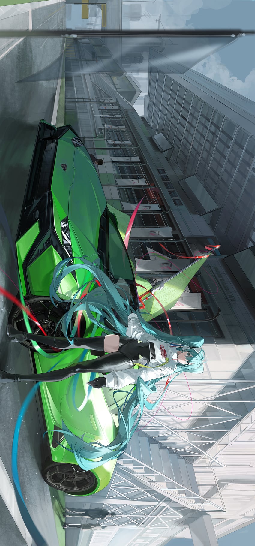 hatsune miku and racing miku (vocaloid and 1 more) drawn by buri_(retty9349)