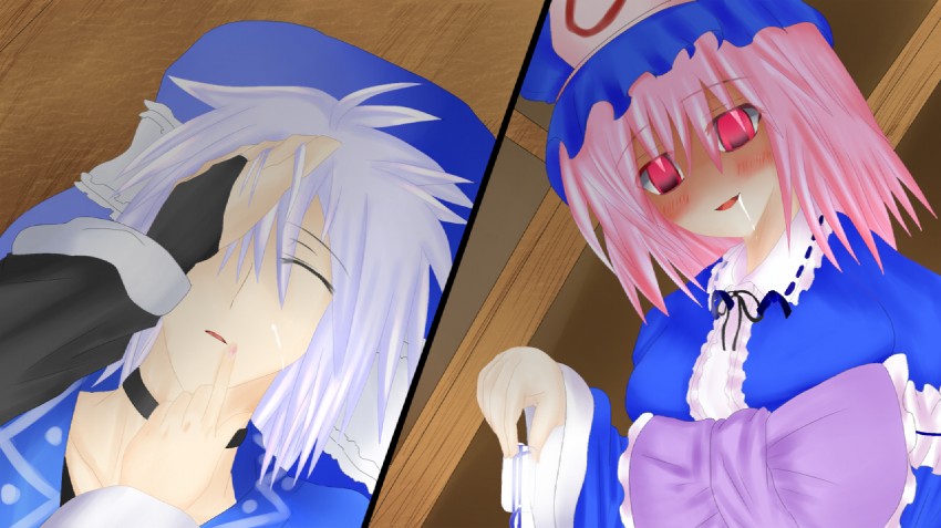 saigyouji yuyuko and morichika rinnosuke (touhou) drawn by tenohira_kurumi