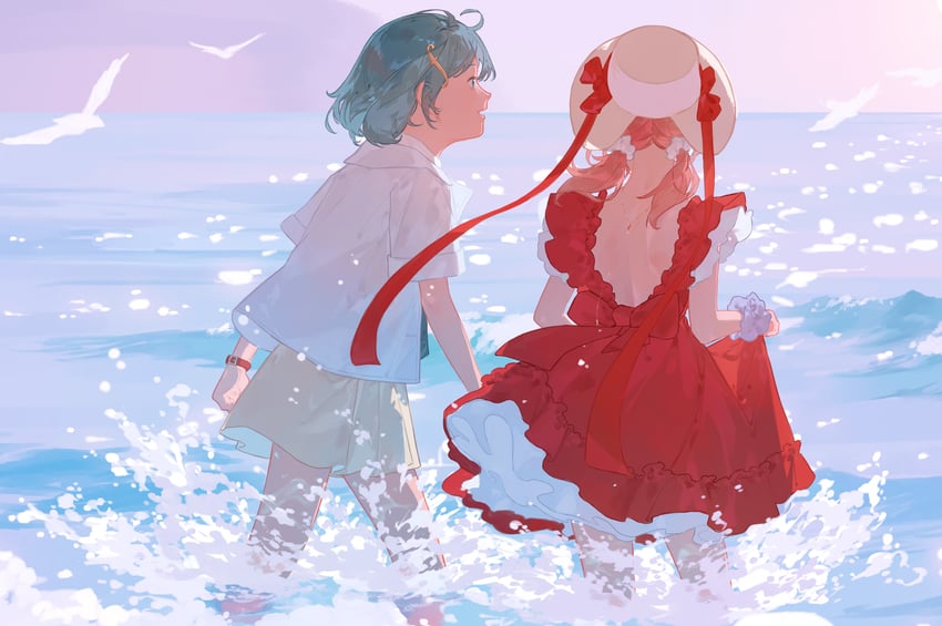 kaname madoka and miki sayaka (mahou shoujo madoka magica) drawn by luli_(bungo_kuni)