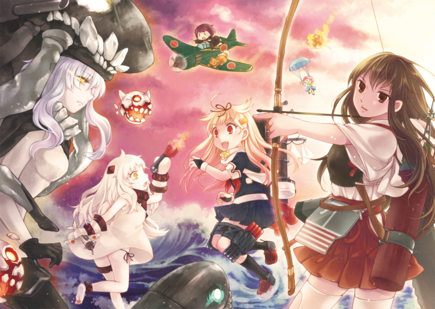 akagi, yuudachi, yuudachi kai ni, northern ocean princess, wo-class aircraft carrier, and 5 more (kantai collection) drawn by fuuka_(fukasheu)