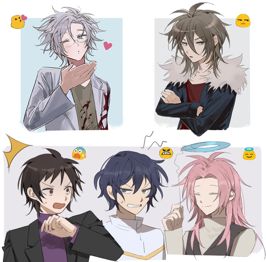 hatsutori hajime, utsugi noriyuki, harada minoru, isoi reiji, and kanou aogu (saibou shinkyoku) drawn by kagero_(oshikawaii)