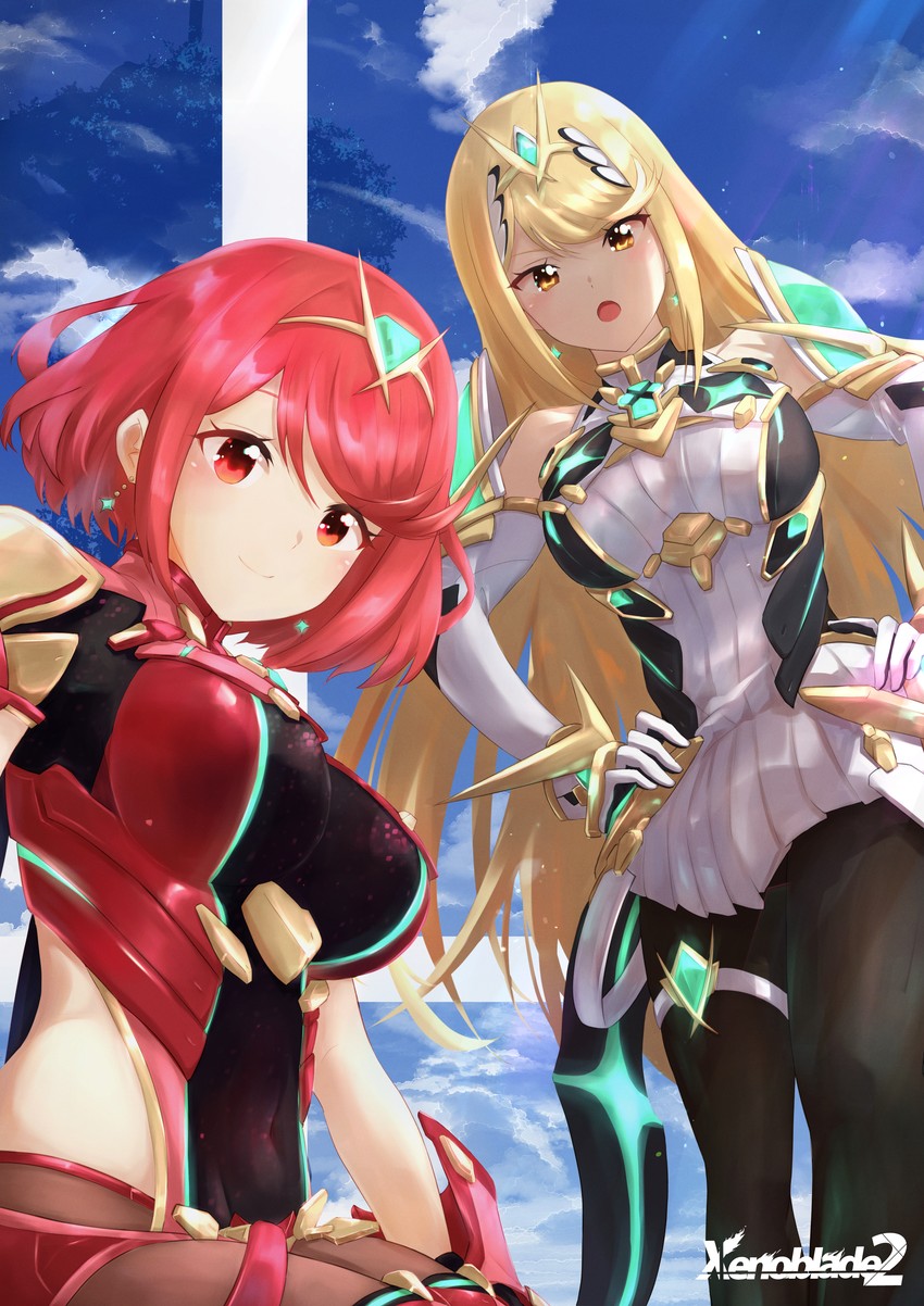 pyra and mythra (xenoblade chronicles and 2 more) drawn by taiyaki29