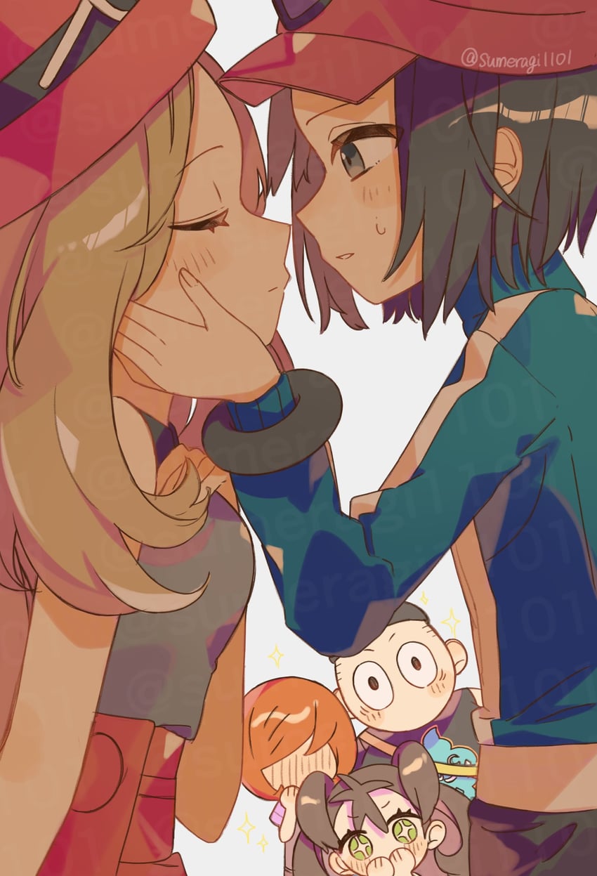 serena, calem, shauna, tierno, and trevor (pokemon and 1 more) drawn by sumeragi1101