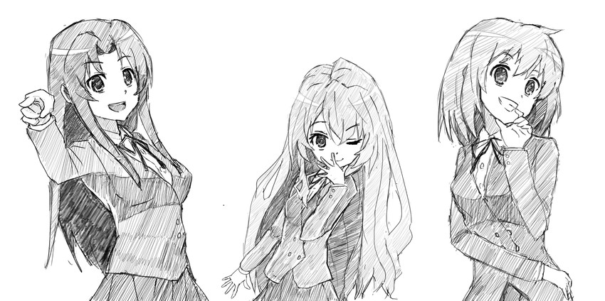 aisaka taiga, kawashima ami, and kushieda minori (jojo no kimyou na bouken and 1 more) drawn by greatveemon