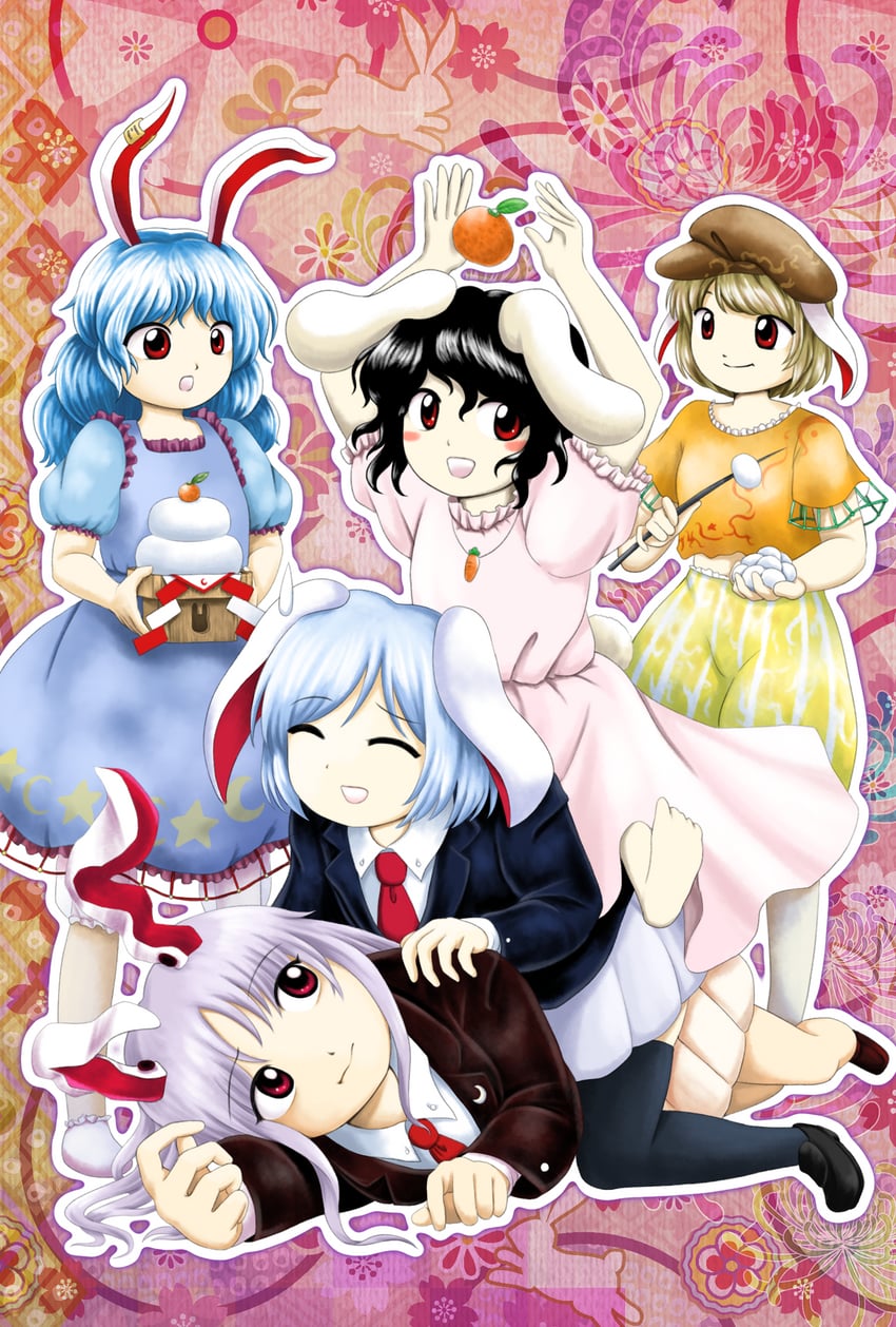 reisen udongein inaba, inaba tewi, seiran, ringo, and reisen (touhou) drawn by parasite_oyatsu