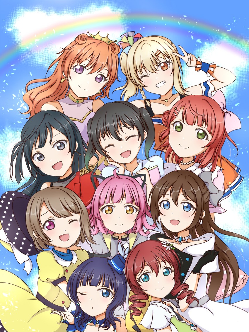 yuki setsuna, uehara ayumu, takasaki yu, osaka shizuku, tennoji rina, and 5 more (love live! and 1 more) drawn by riayaya