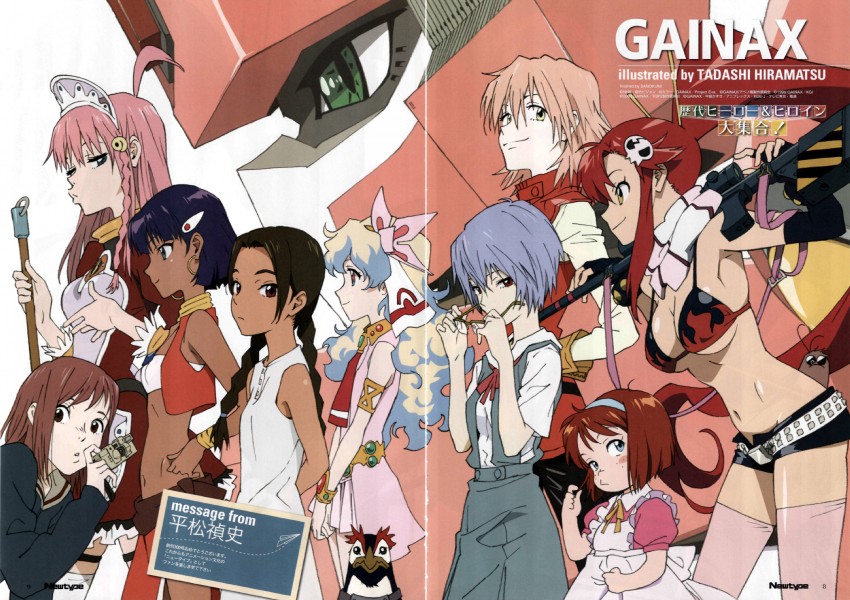 ayanami rei, yoko littner, nia teppelin, nadia la arwall, eva 02, and 8 more (neon genesis evangelion and 8 more) drawn by hiramatsu_tadashi