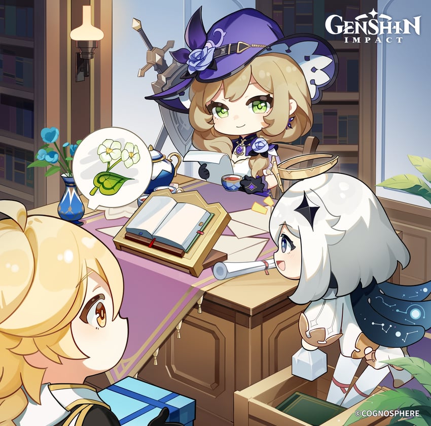 aether, paimon, and lisa (genshin impact)