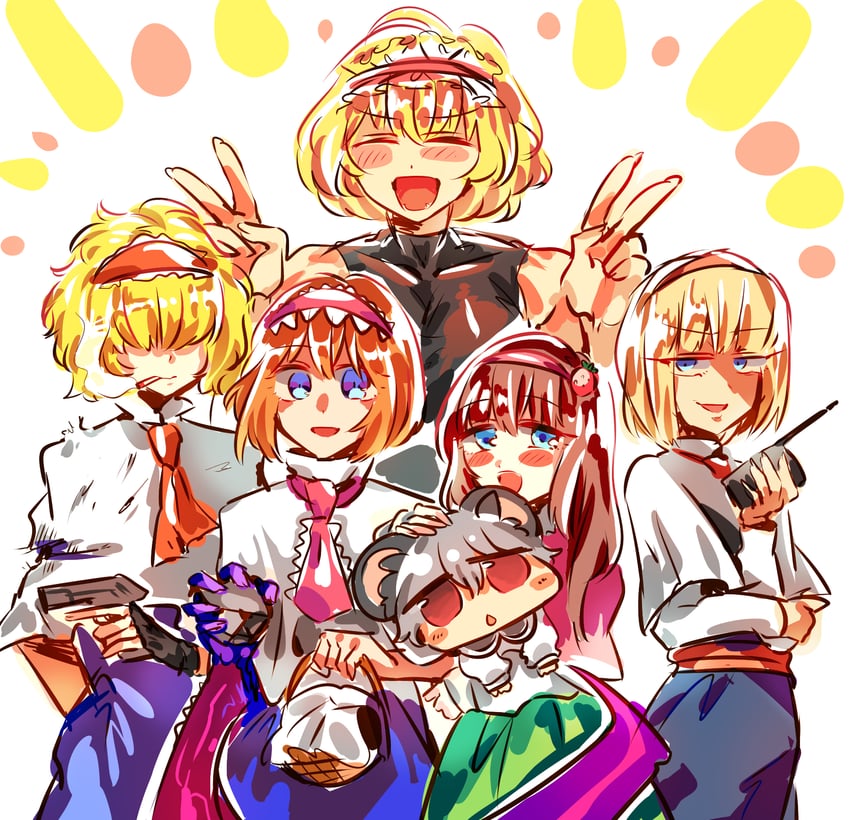 alice margatroid, nazrin, nyon, hinase, ichigo, and 3 more (touhou and 1 more) drawn by doi