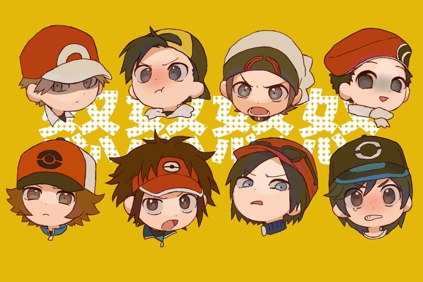 red, ethan, hilbert, brendan, elio, and 3 more (pokemon and 8 more) drawn by yo-ten